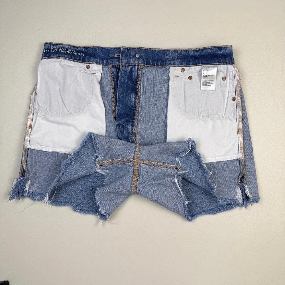 American Eagle Highest Rise 90’s Boyfriend Shorts Distressed Denim Size 12 EUC